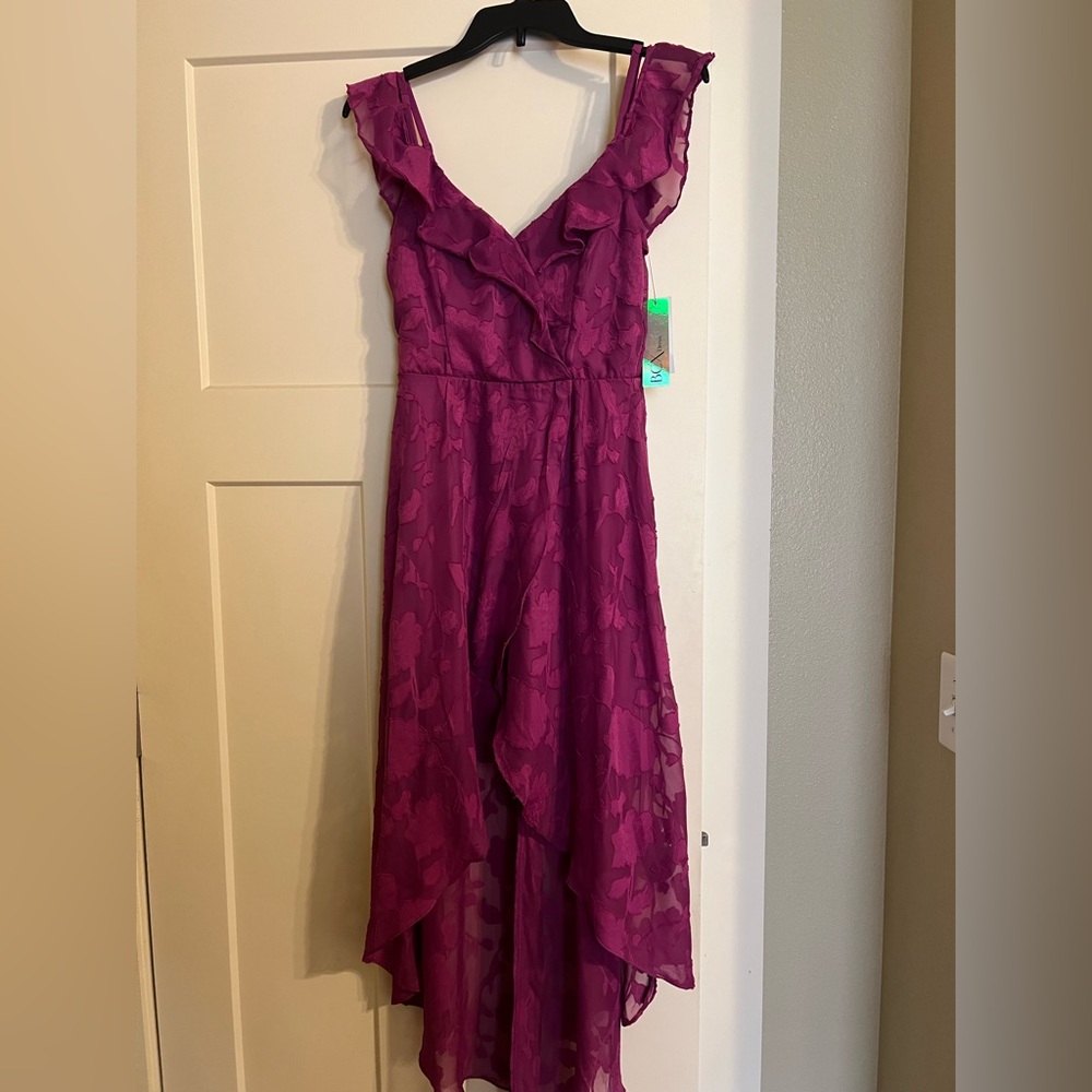 BCX Women's Off-The-Shoulder Ruffled Asymmetrical-Hem Tie-Waist Jacquard Dress - Picture 2 of 5